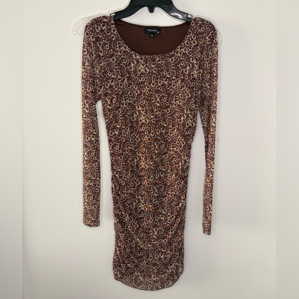Brown Floral Long Sleeve Originality Dress